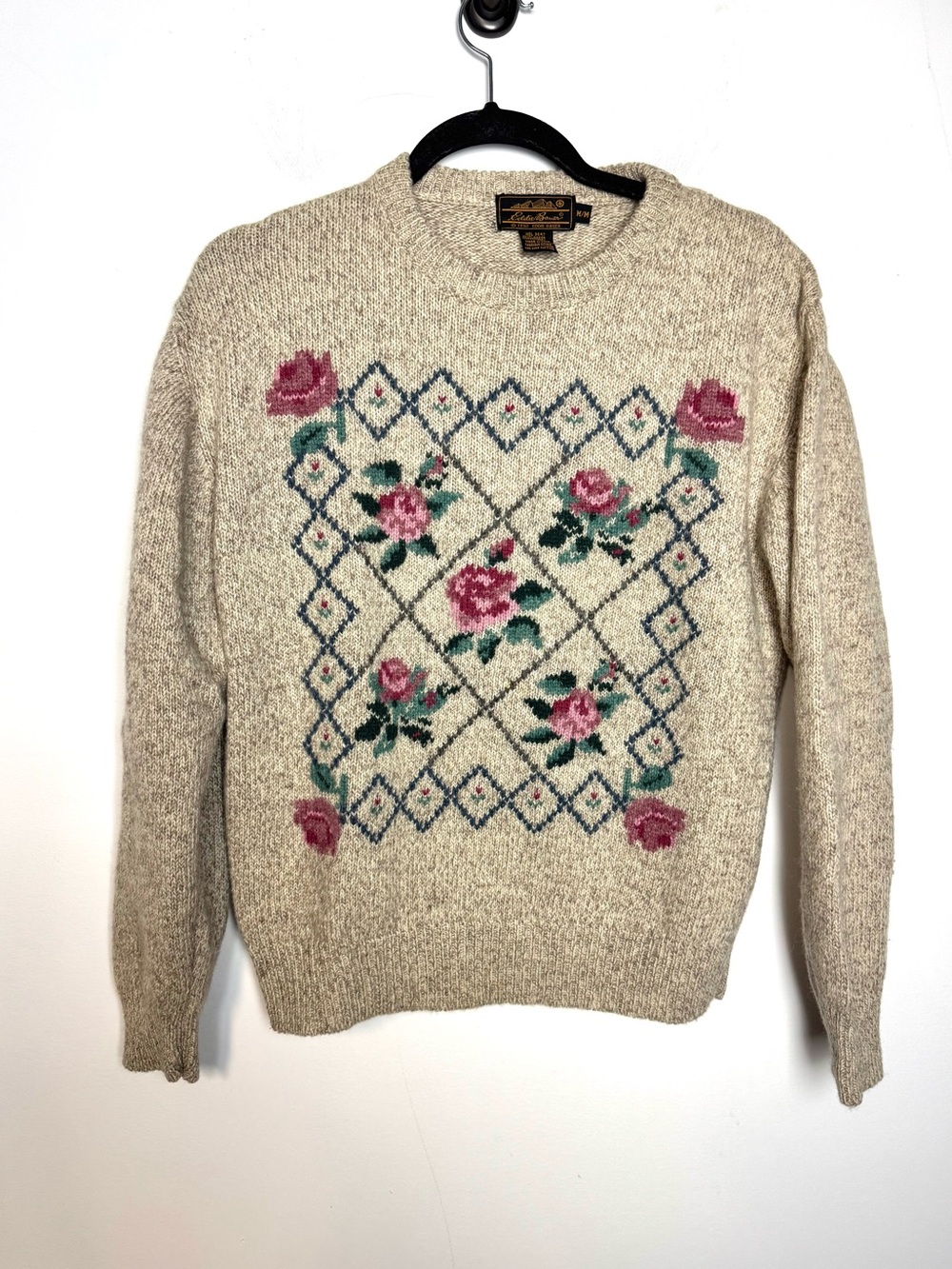 Vintage 1990s Eddie Bauer Wool Blend Crewneck Sweater Pink Rose